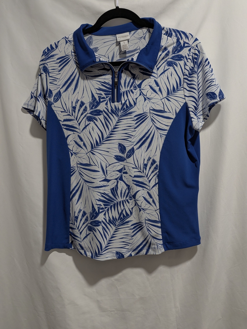 Chico's Blue Leaf-Print Active Polo Top